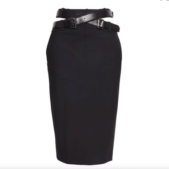 Monse Belted Cross Over Waist Black Wool Pencil Skirt US14 Size XL NWT - Picture 3 of 6